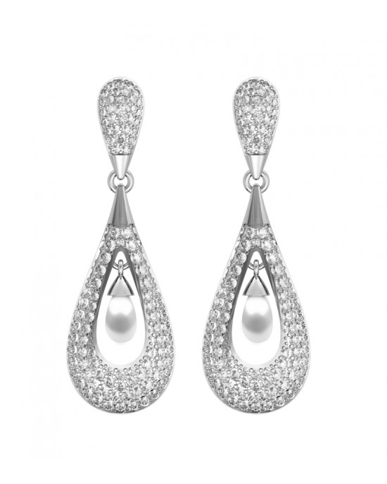 Attractive Slender Pearl & Diamond Earrings Attractive Slender Pearl & Diamond Earrings