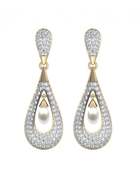 Attractive Slender Pearl & Diamond Earrings Attractive Slender Pearl & Diamond Earrings