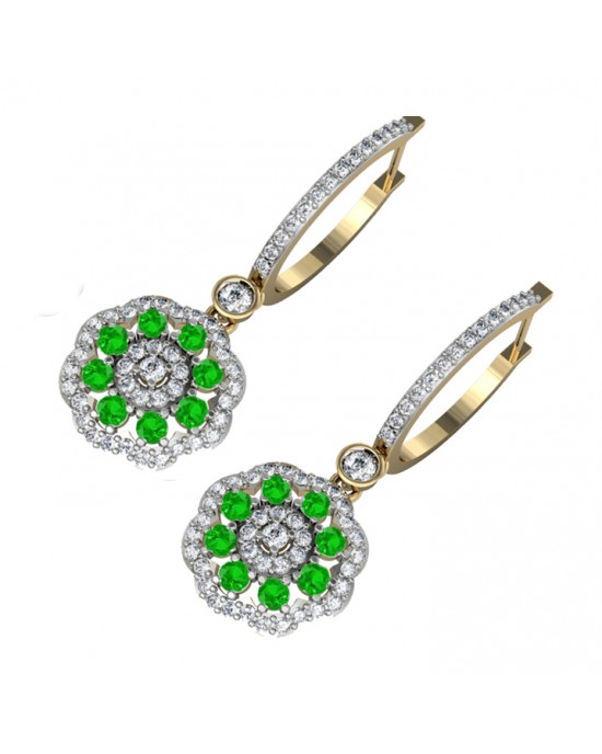 Delicate Emerald Diamond Earrings On Hoops Delicate Emerald Diamond Earrings On Hoops