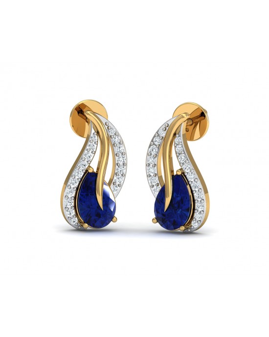 Sary Blue Sapphire & Diamond Earrings In Gold Sary Blue Sapphire & Diamond Earrings In Gold