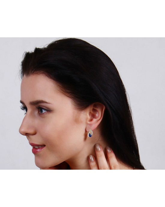 Sary Blue Sapphire & Diamond Earrings In Gold Sary Blue Sapphire & Diamond Earrings In Gold