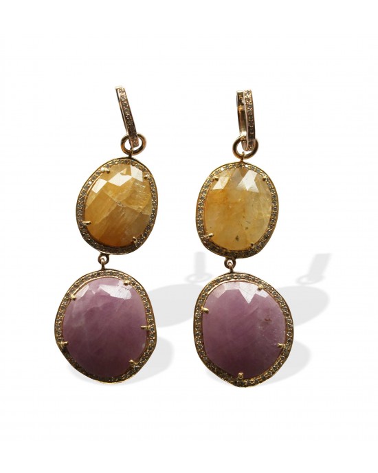 Yellow & Pink Sapphire & Diamond Earrings Yellow & Pink Sapphire & Diamond Earrings