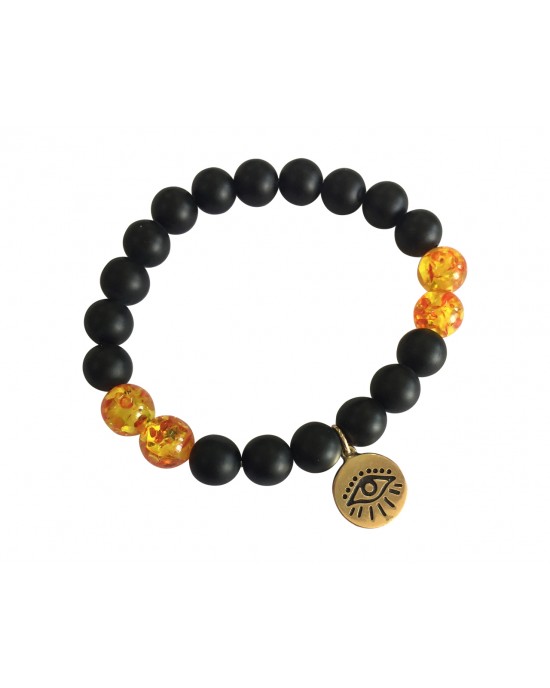 Evil Eye Amber beads bracelet in Gold Evil Eye Amber beads bracelet in Gold