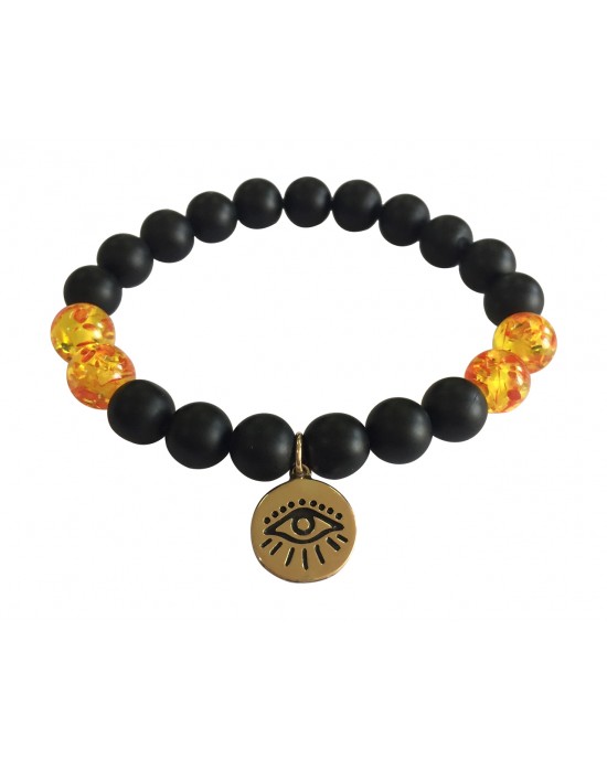 Evil Eye Amber beads bracelet in Gold Evil Eye Amber beads bracelet in Gold