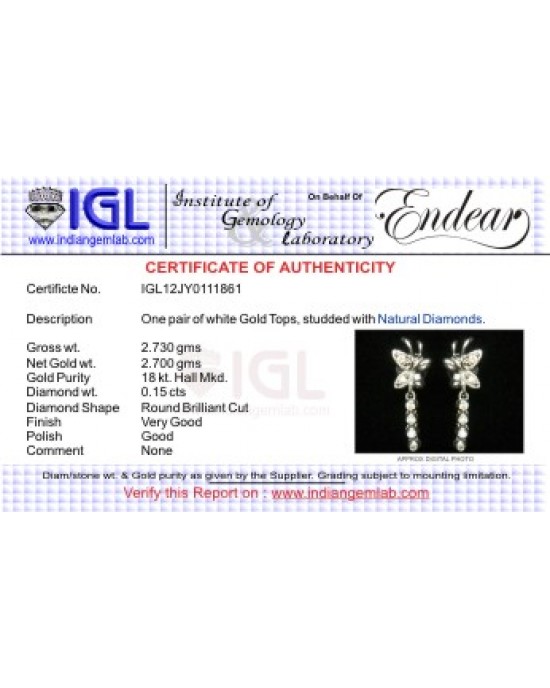 Butterfly Diamond Earring in White Gold Butterfly Diamond Earring in White Gold