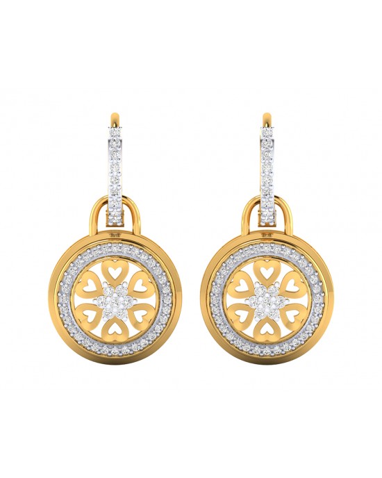 Saba Diamond Dangle earrings on diamond hoops in gold Saba Diamond Dangle earrings on diamond hoops in gold