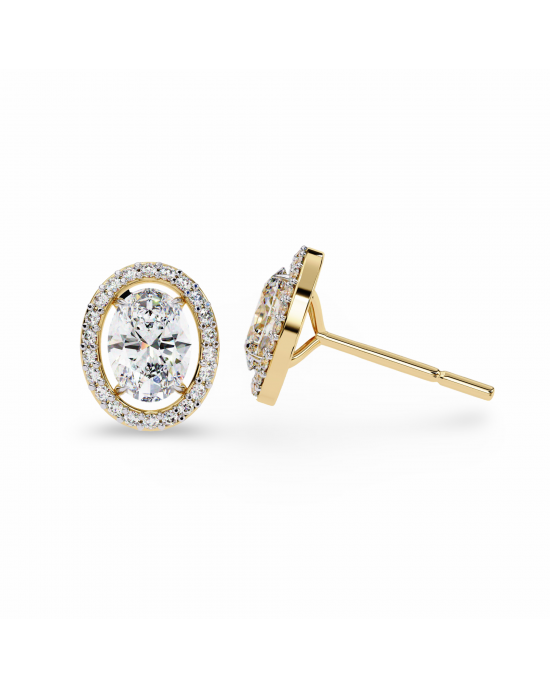 Heena Lab Diamond Oval shape Solitaire Diamond Earrings with diamond Halo Heena Lab Diamond Oval shape Solitaire Diamond Earrings with diamond Halo