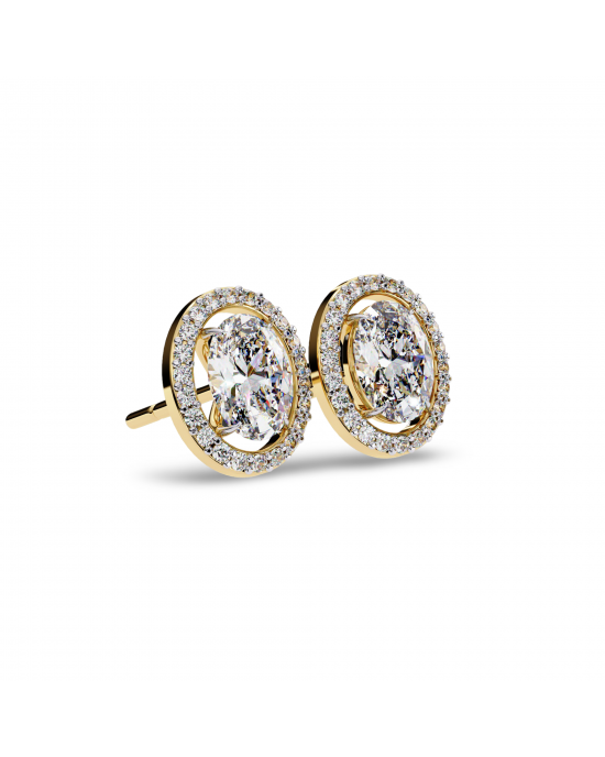Heena Lab Diamond Oval shape Solitaire Diamond Earrings with diamond Halo Heena Lab Diamond Oval shape Solitaire Diamond Earrings with diamond Halo