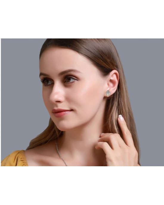 Leena Pear Shape Lab Grown Diamond Solitaire Earrings with diamond Halo in Gold Leena Pear Shape Lab Grown Diamond Solitaire Earrings with diamond Halo in Gold