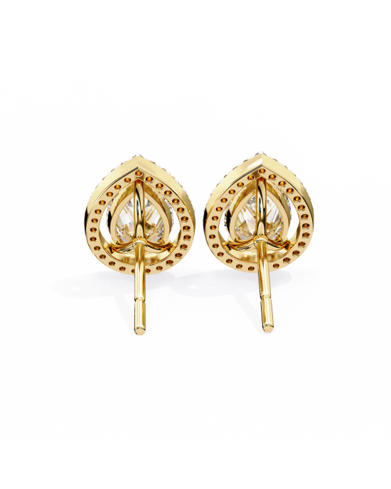 Leena Pear Shape Lab Grown Diamond Solitaire Earrings with diamond Halo in Gold Leena Pear Shape Lab Grown Diamond Solitaire Earrings with diamond Halo in Gold