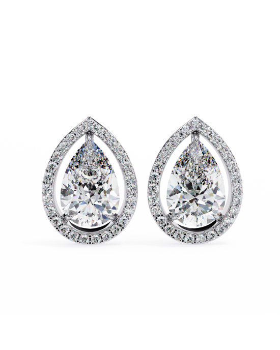 Leena Pear Shape Lab Grown Diamond Solitaire Earrings with diamond Halo in Gold Leena Pear Shape Lab Grown Diamond Solitaire Earrings with diamond Halo in Gold