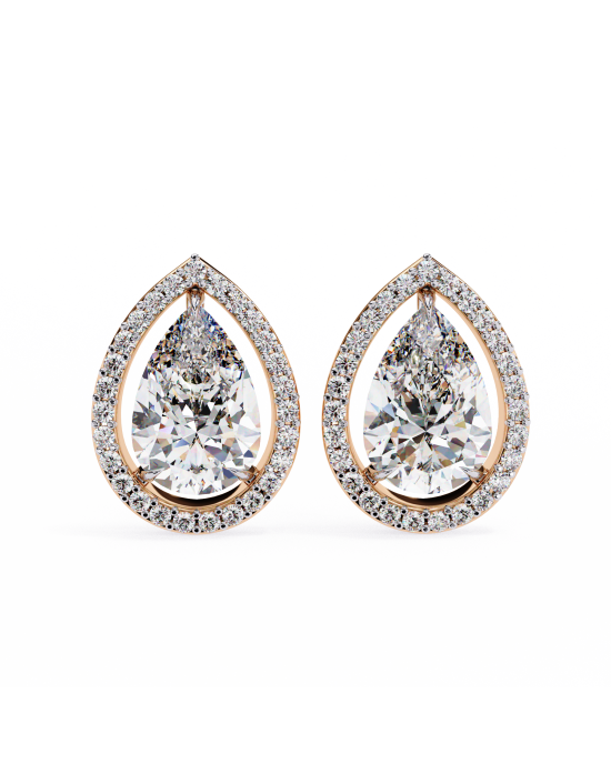 Leena Pear Shape Lab Grown Diamond Solitaire Earrings with diamond Halo in Gold Leena Pear Shape Lab Grown Diamond Solitaire Earrings with diamond Halo in Gold