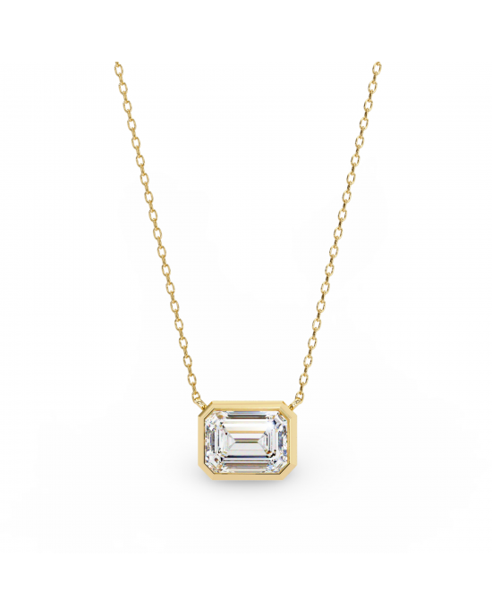 Lana Emerald Cut Lab Grown Diamond Solitaire Pendant on gold chain Lana Emerald Cut Lab Grown Diamond Solitaire Pendant on gold chain
