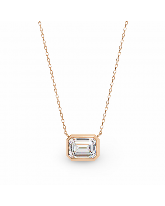Lana Emerald Cut Lab Grown Diamond Solitaire Pendant on gold chain Lana Emerald Cut Lab Grown Diamond Solitaire Pendant on gold chain