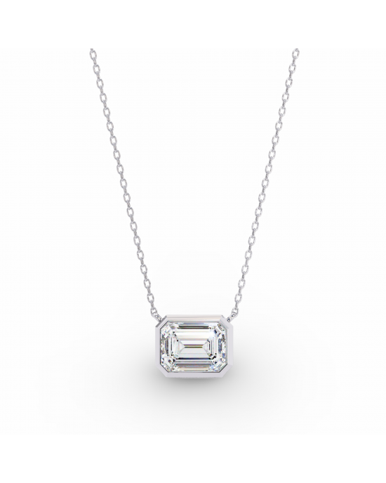 Lana Emerald Cut Lab Grown Diamond Solitaire Pendant on gold chain Lana Emerald Cut Lab Grown Diamond Solitaire Pendant on gold chain