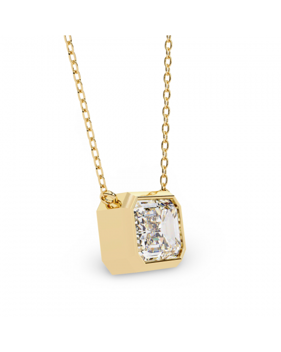 Lana Emerald Cut Lab Grown Diamond Solitaire Pendant on gold chain Lana Emerald Cut Lab Grown Diamond Solitaire Pendant on gold chain
