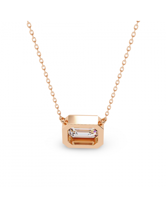 Lana Emerald Cut Lab Grown Diamond Solitaire Pendant on gold chain Lana Emerald Cut Lab Grown Diamond Solitaire Pendant on gold chain