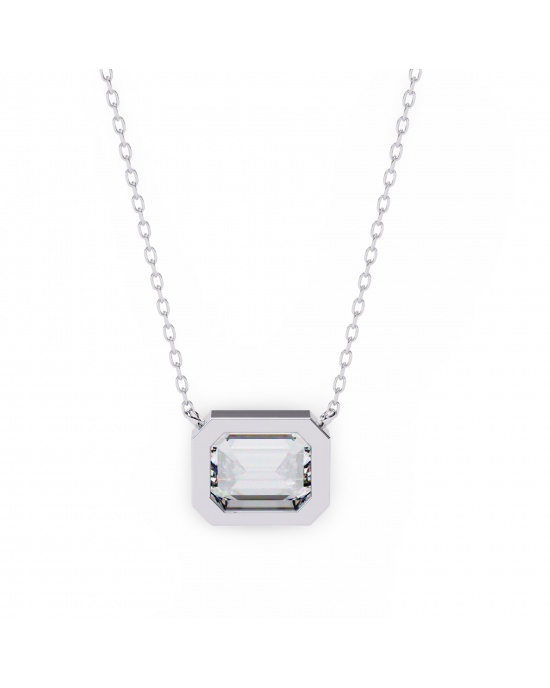 Lana Emerald Cut Lab Grown Diamond Solitaire Pendant on gold chain Lana Emerald Cut Lab Grown Diamond Solitaire Pendant on gold chain