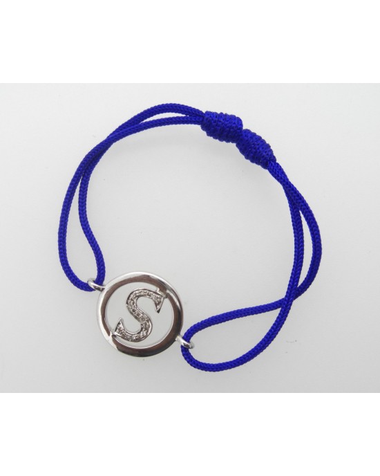 Lower Case Alphabets Bracelet with Diamonds in Silver on Size Adjustable Nylon Thread