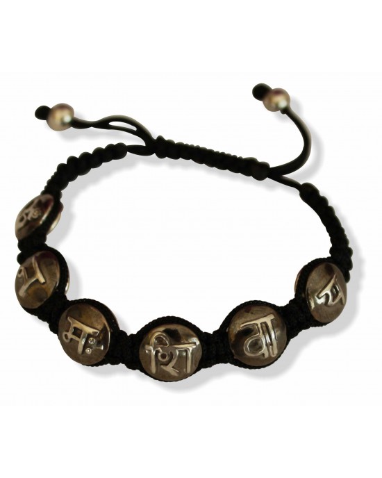 Om Namah Shivay Mantra Bracelet in Two Tone Silver Beads Om Namah Shivay Mantra Bracelet in Two Tone Silver Beads