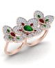 Remy Double finger Ring in Gold with diamonds, ruby & emerald Remy Double finger Ring in Gold with diamonds, ruby & emerald