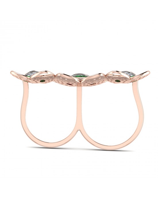 Remy Double finger Ring in Gold with diamonds, ruby & emerald Remy Double finger Ring in Gold with diamonds, ruby & emerald