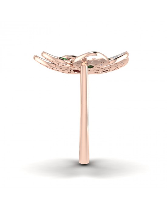 Remy Double finger Ring in Gold with diamonds, ruby & emerald Remy Double finger Ring in Gold with diamonds, ruby & emerald