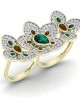 Remy Double finger Ring in Gold with diamonds, ruby & emerald Remy Double finger Ring in Gold with diamonds, ruby & emerald