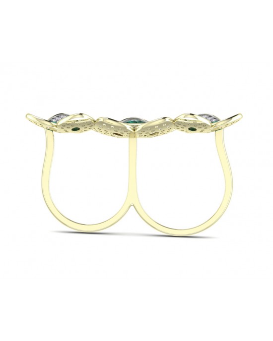 Remy Double finger Ring in Gold with diamonds, ruby & emerald Remy Double finger Ring in Gold with diamonds, ruby & emerald