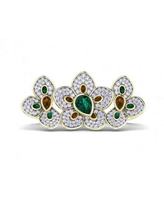 Remy Double finger Ring in Gold with diamonds, ruby & emerald Remy Double finger Ring in Gold with diamonds, ruby & emerald